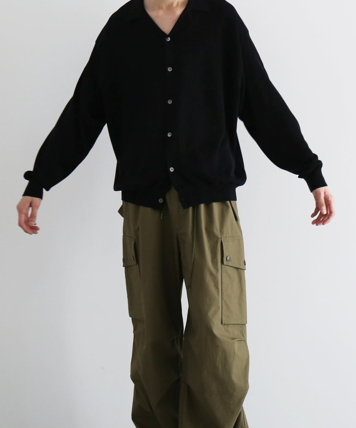 【EXCLUSIVE】crepuscule Open collar knit shirt "WHITE"