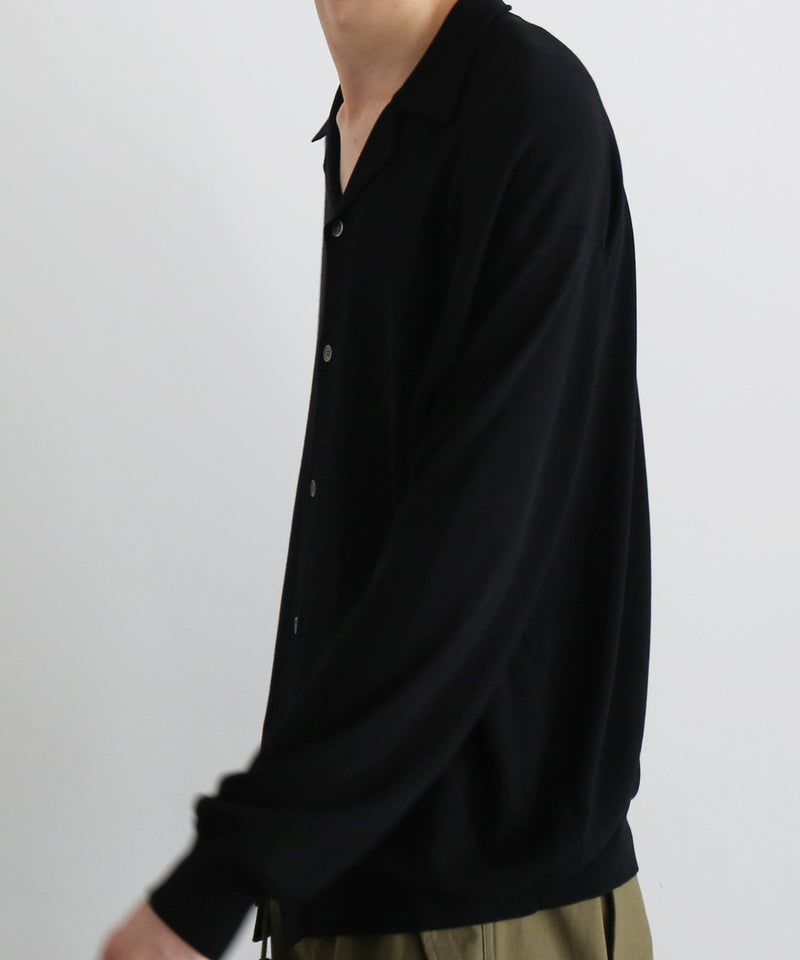 【EXCLUSIVE】crepuscule Open collar knit shirt "BLACK"