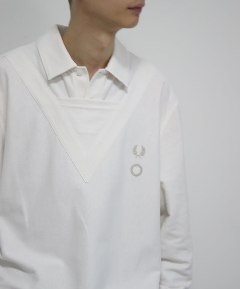 FRED PERRY Craig green longsleeve v overlay poloshirt "SNOW WHITE"