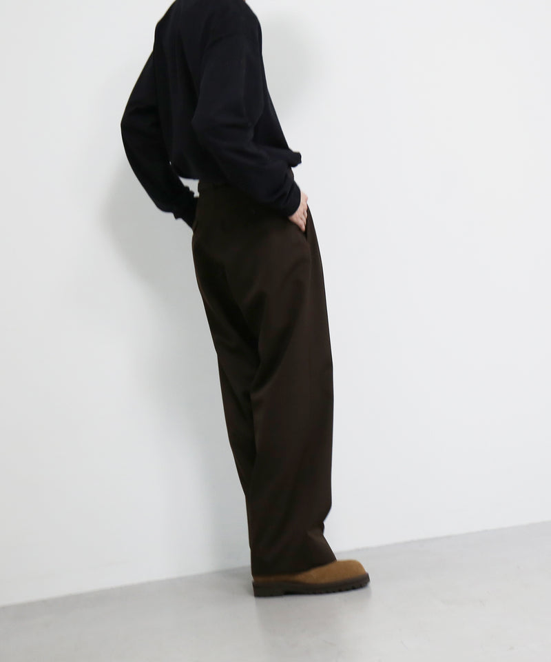 OLD FOLK HOUSE Virgin wool gabardine trousers "DARK BROWN"