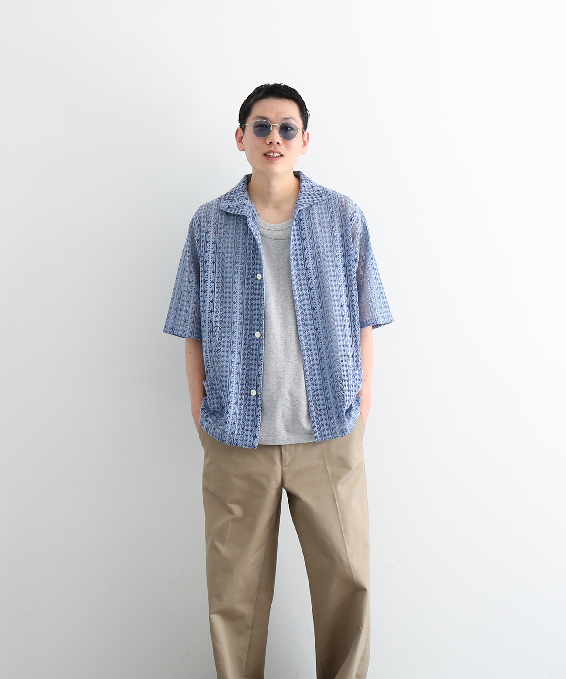 NEEDLES S/s widespread collar shirt-ras lace "B-BLACK B"