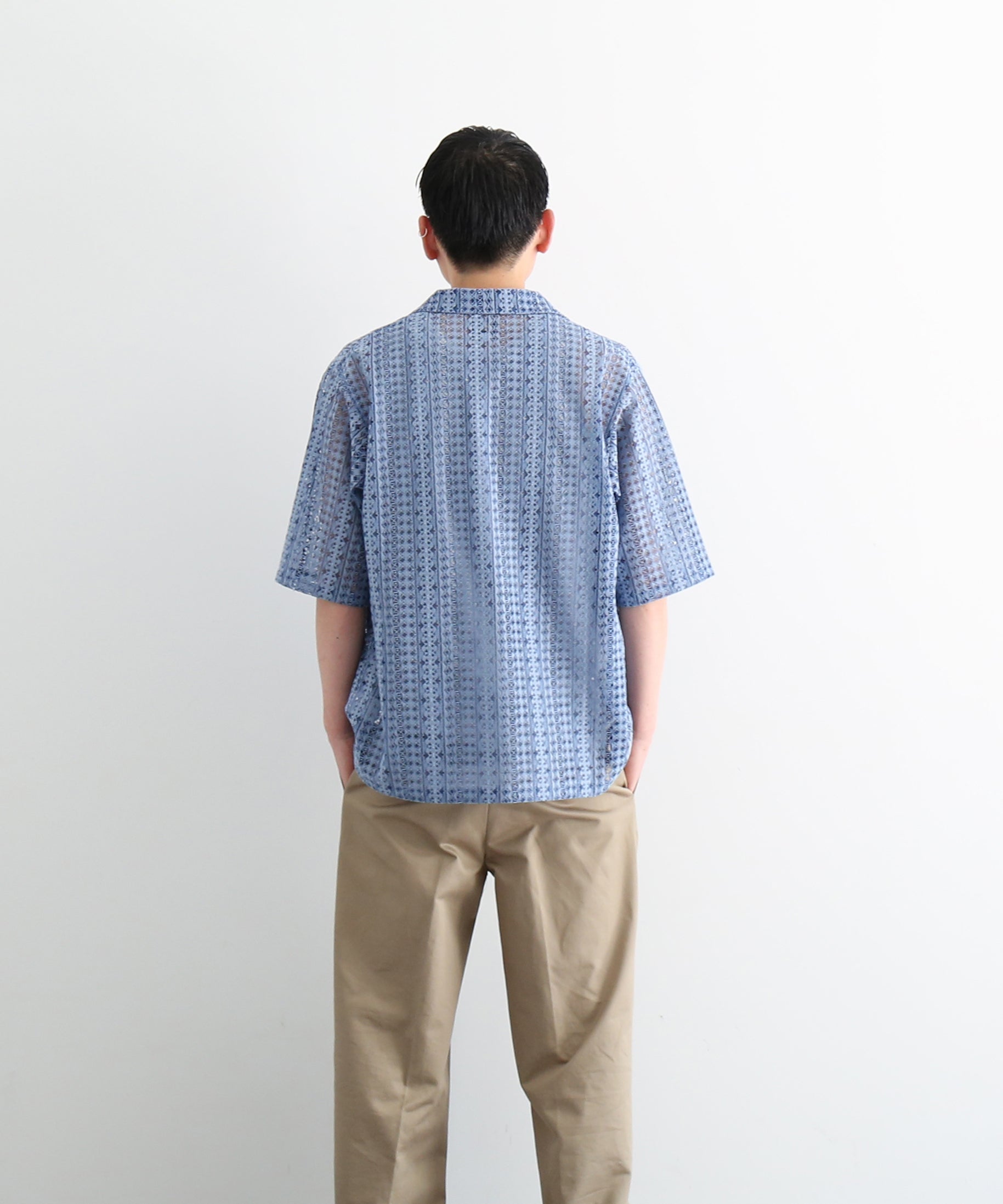 NEEDLES S/s widespread collar shirt-ras lace "A-BLUE A"