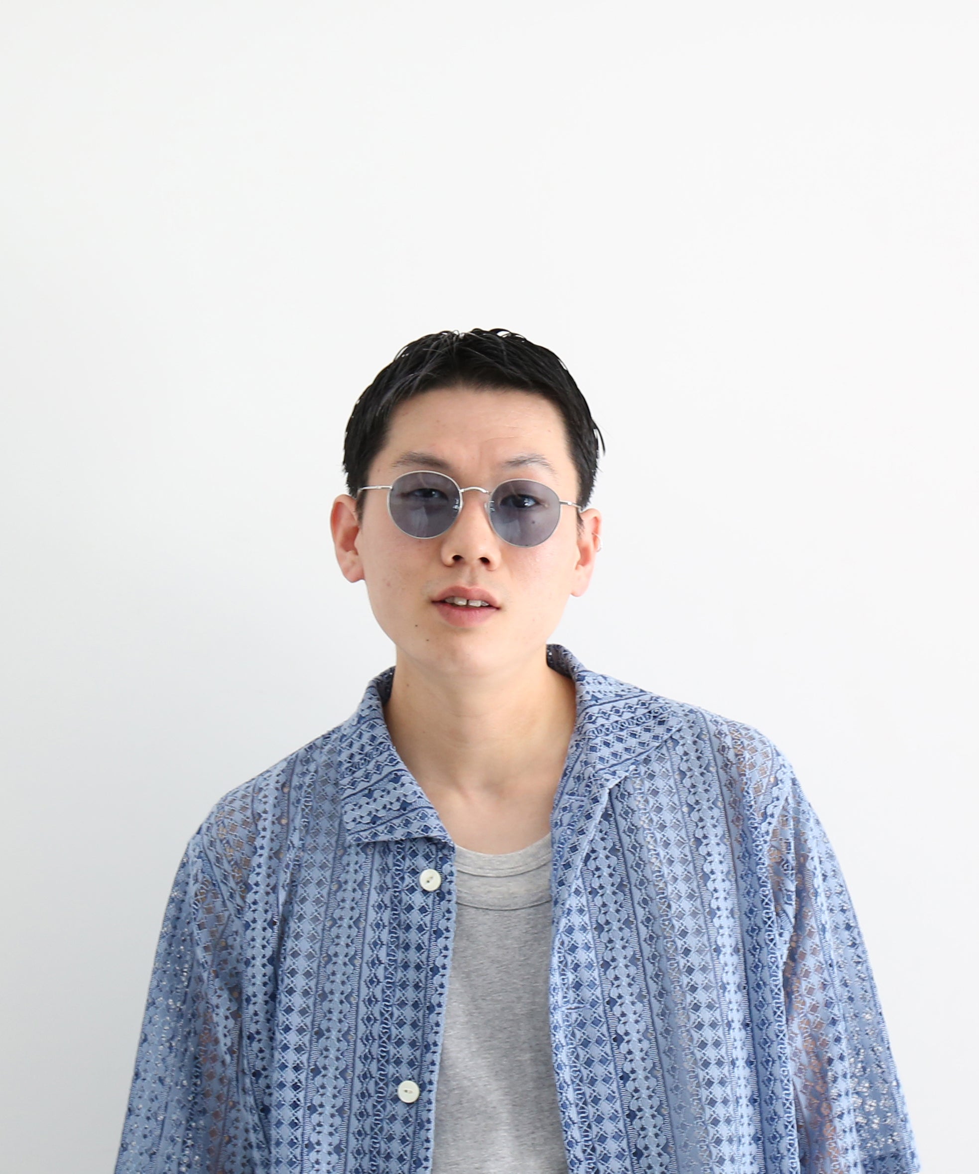NEEDLES S/s widespread collar shirt-ras lace "A-BLUE A"