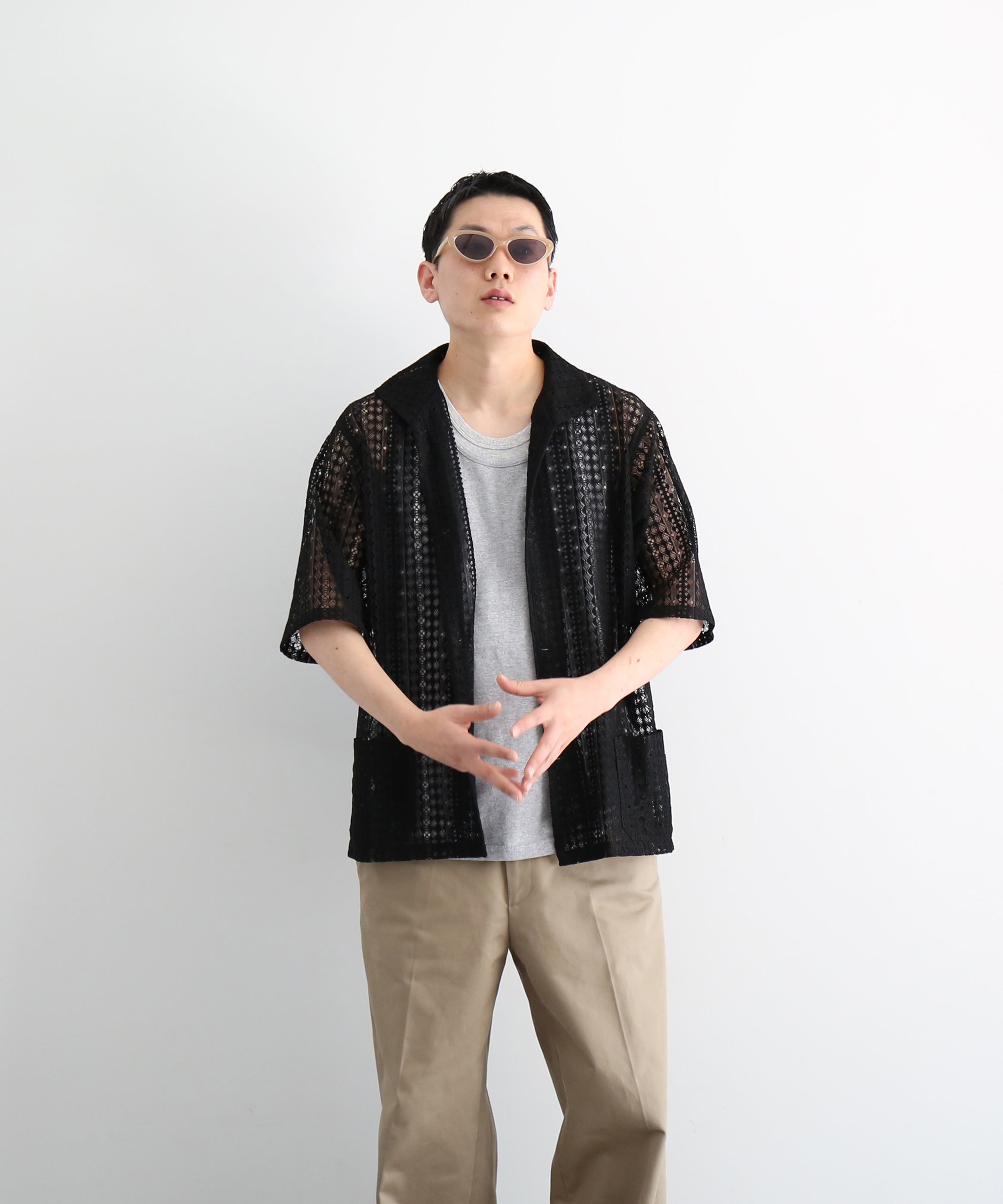 NEEDLES S/s widespread collar shirt-ras lace "B-BLACK B"