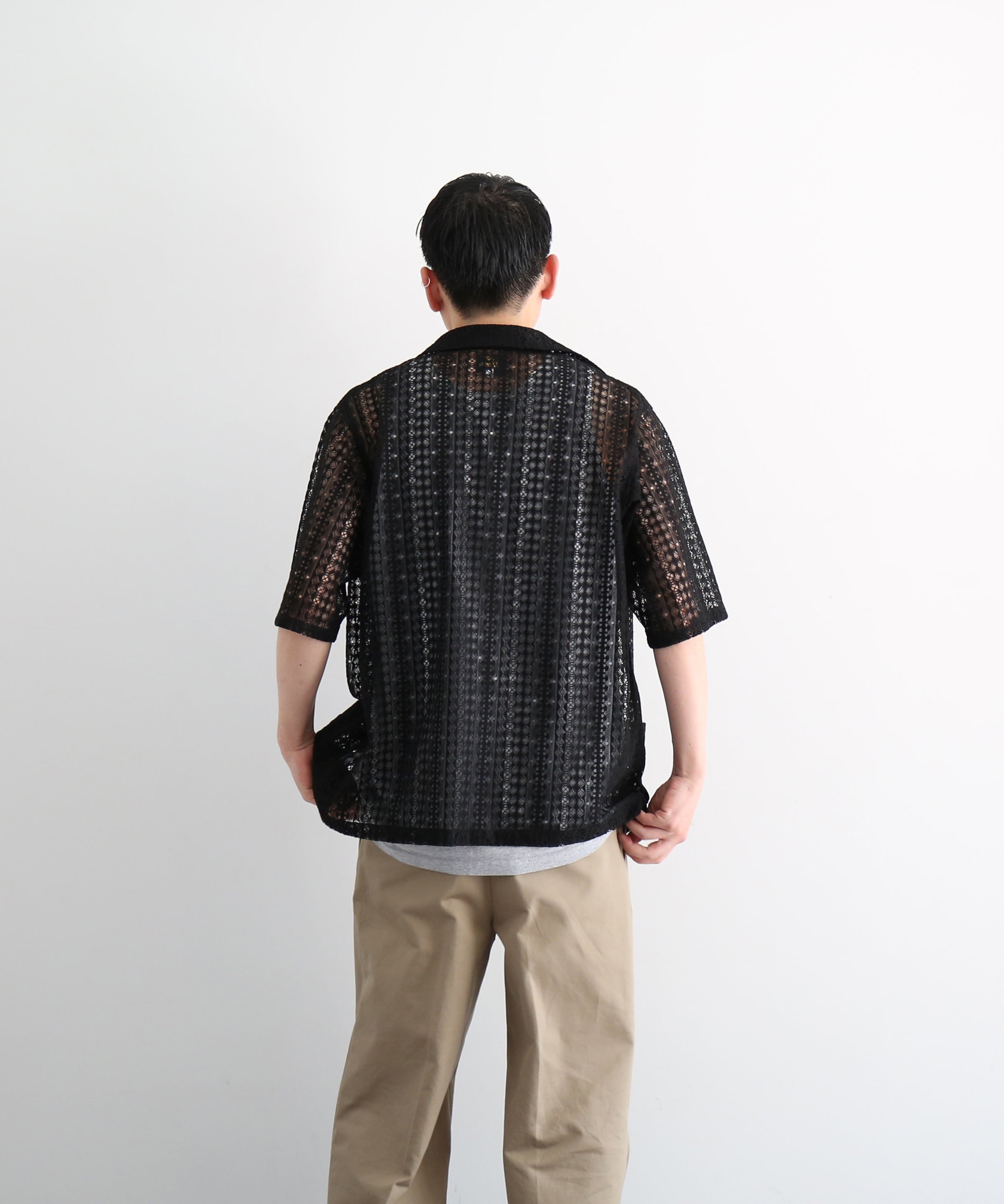 NEEDLES S/s widespread collar shirt-ras lace "B-BLACK B"