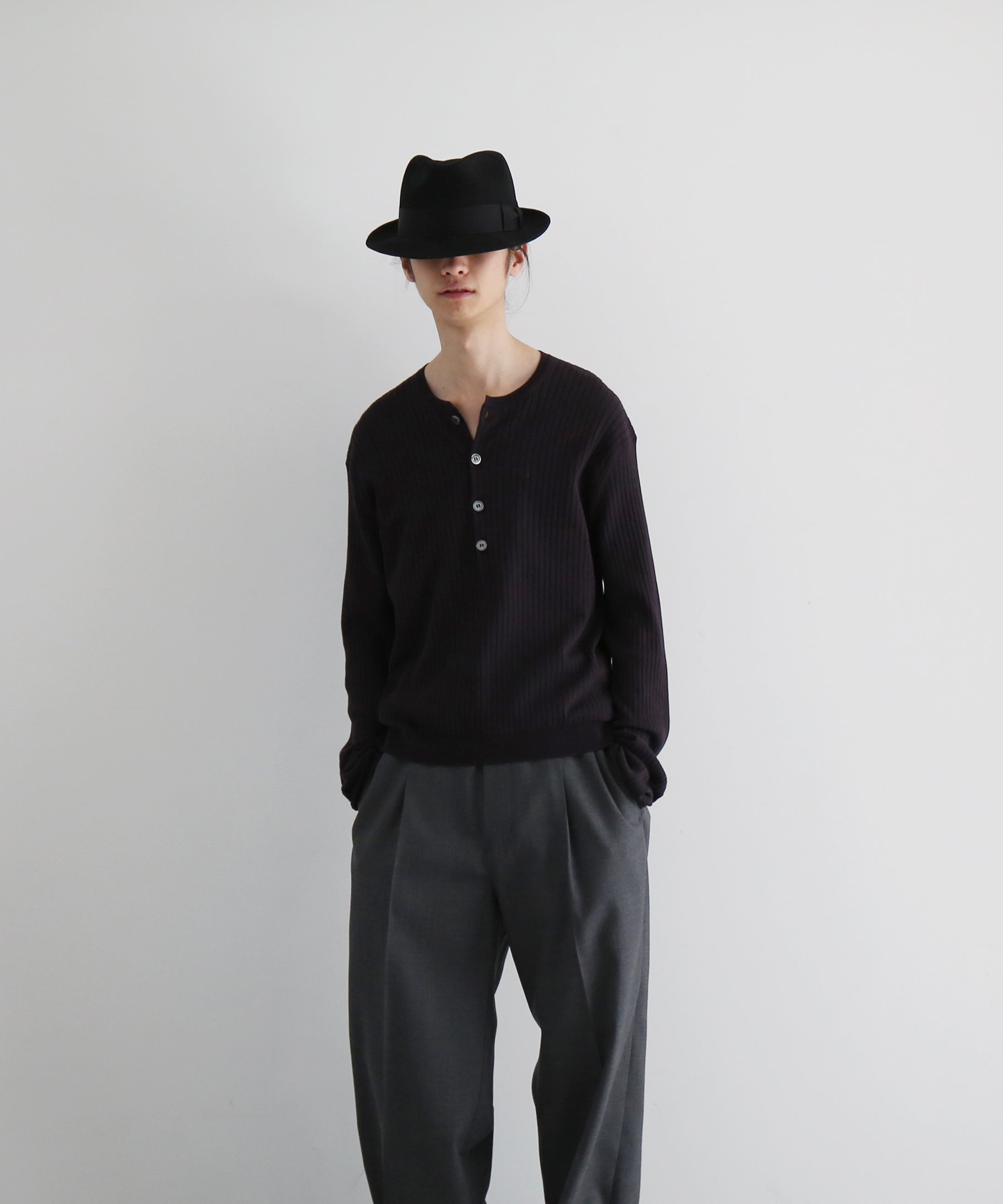 OUR LEGACY Fine henley “NOBLE NAVY COTTON CREPE”