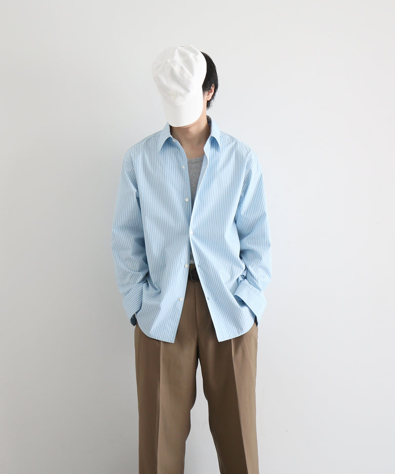OLD FOLK HOUSE Cotton poplin striped classic shirt "BLUE"