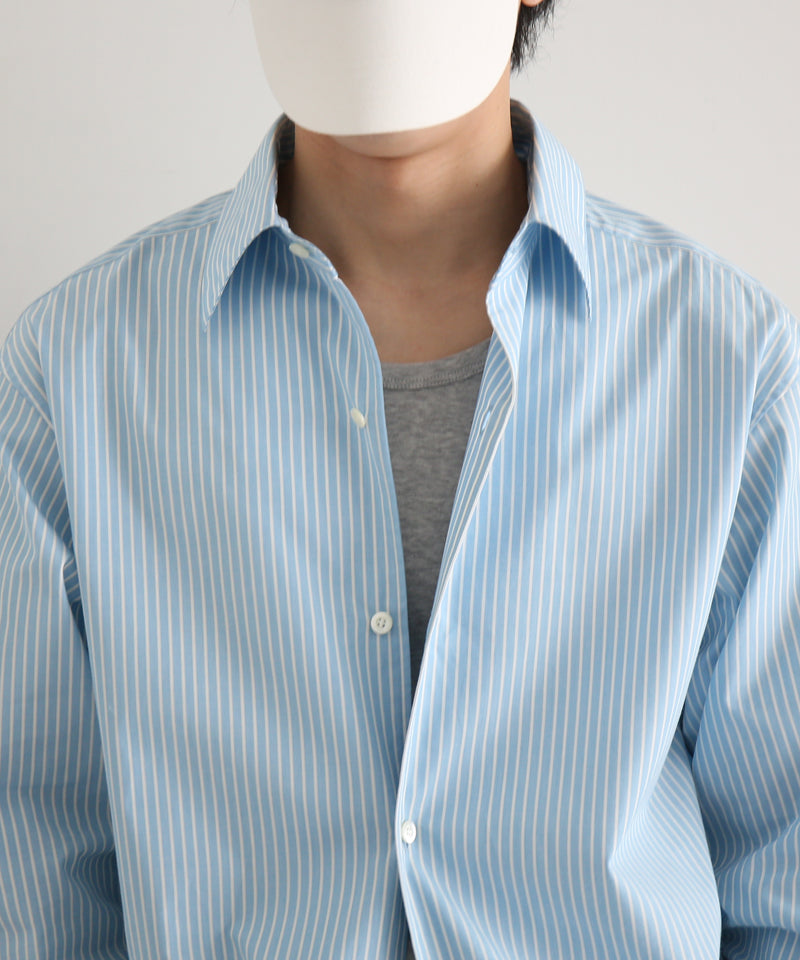 OLD FOLK HOUSE Cotton poplin striped classic shirt "BLUE"