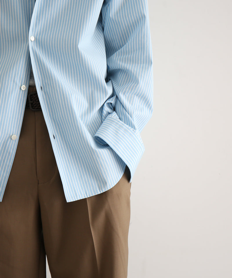 OLD FOLK HOUSE Cotton poplin striped classic shirt "BLUE"