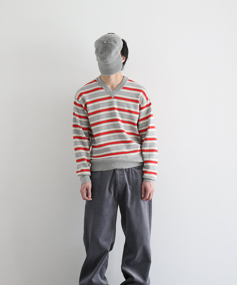 KAIKO Border v neck sweater "FIGURE1"