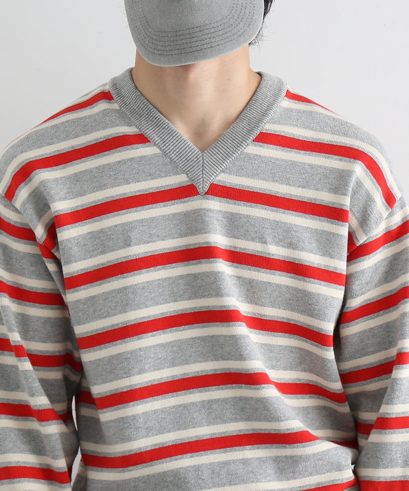 KAIKO Border v neck sweater "FIGURE1"