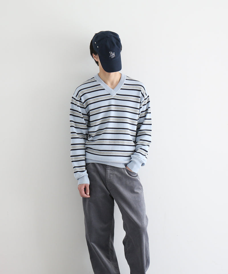 KAIKO Border v neck sweater "FIGURE1"