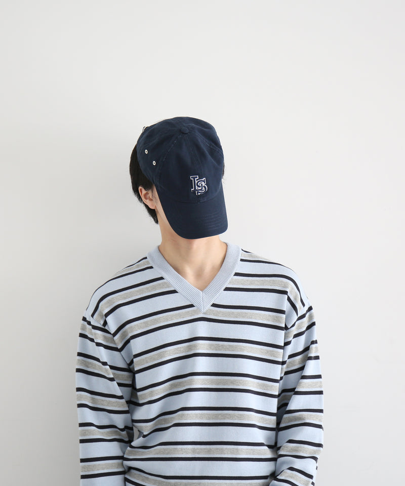 KAIKO Border v neck sweater "S.BLUE"