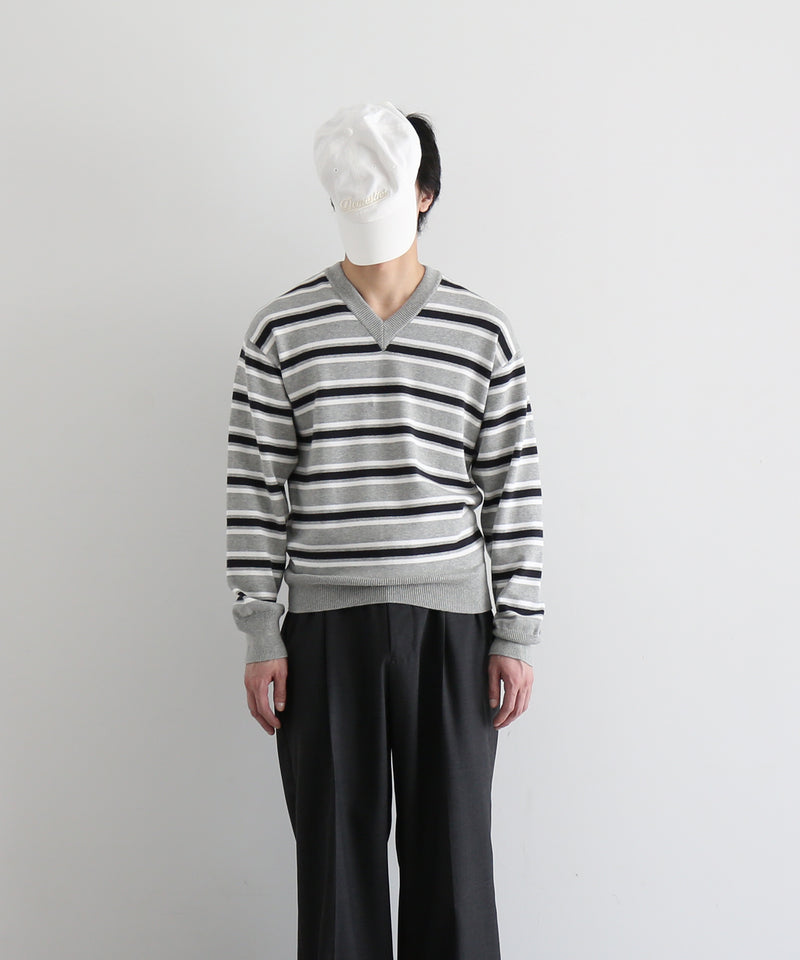 KAIKO Border v neck sweater "FIGURE1"