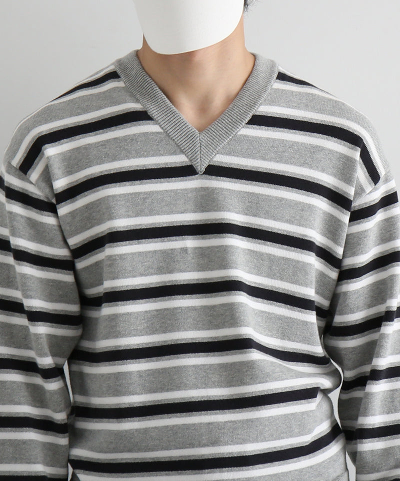 KAIKO Border v neck sweater "FIGURE2"