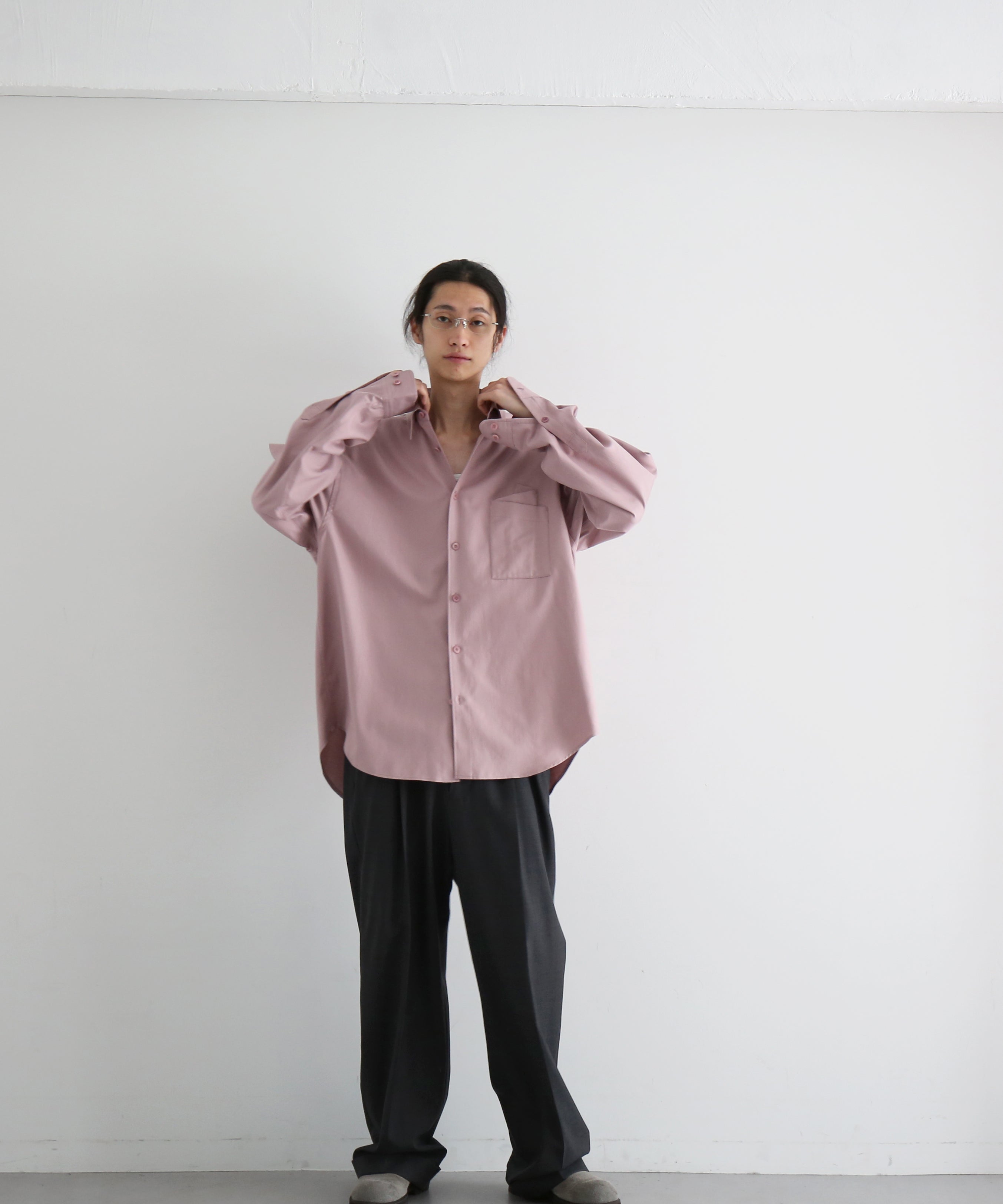 WHOWHAT Origami pocket shirt <long sl> "DARK PINK"