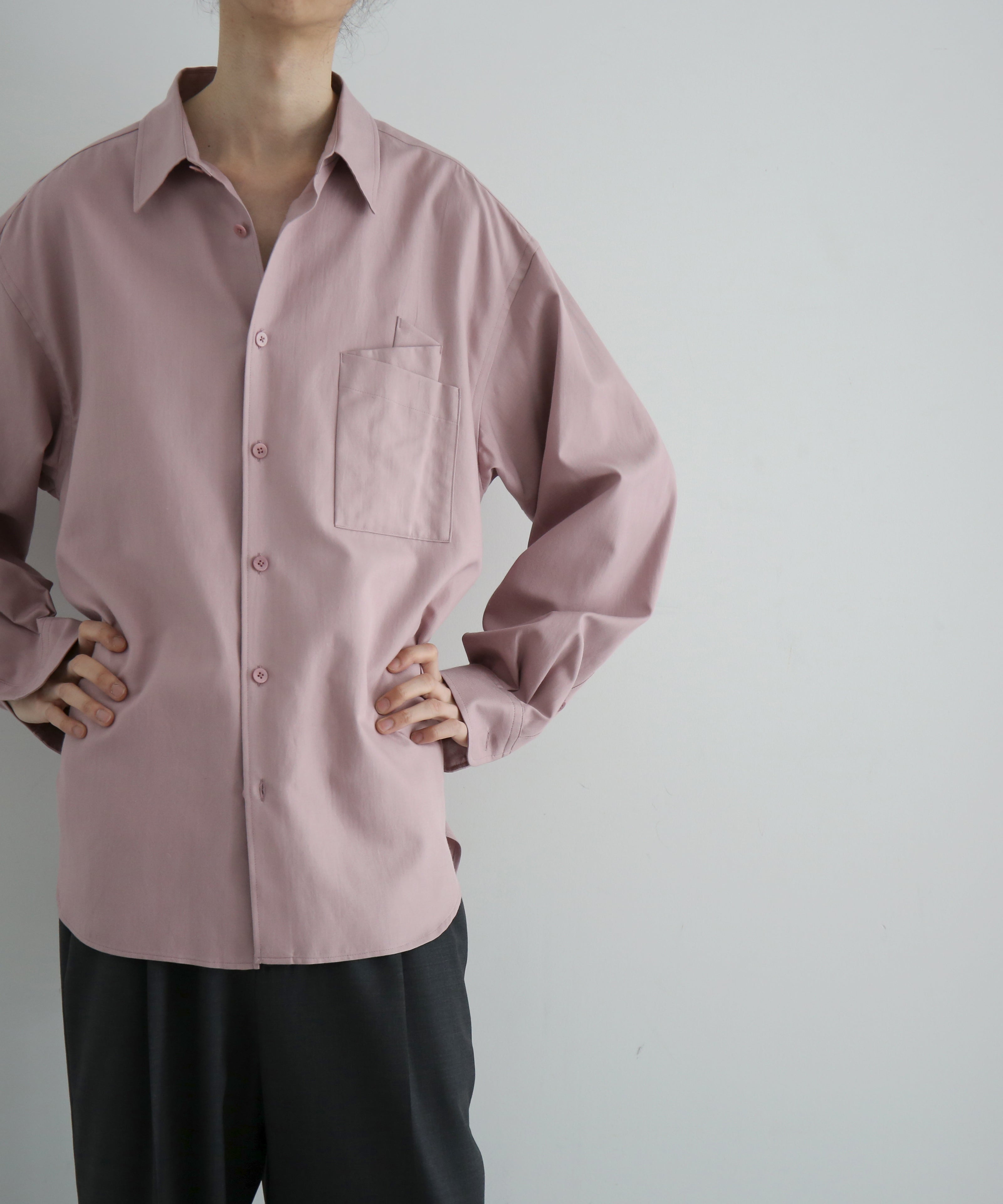 WHOWHAT Origami pocket shirt <long sl> "DARK PINK"