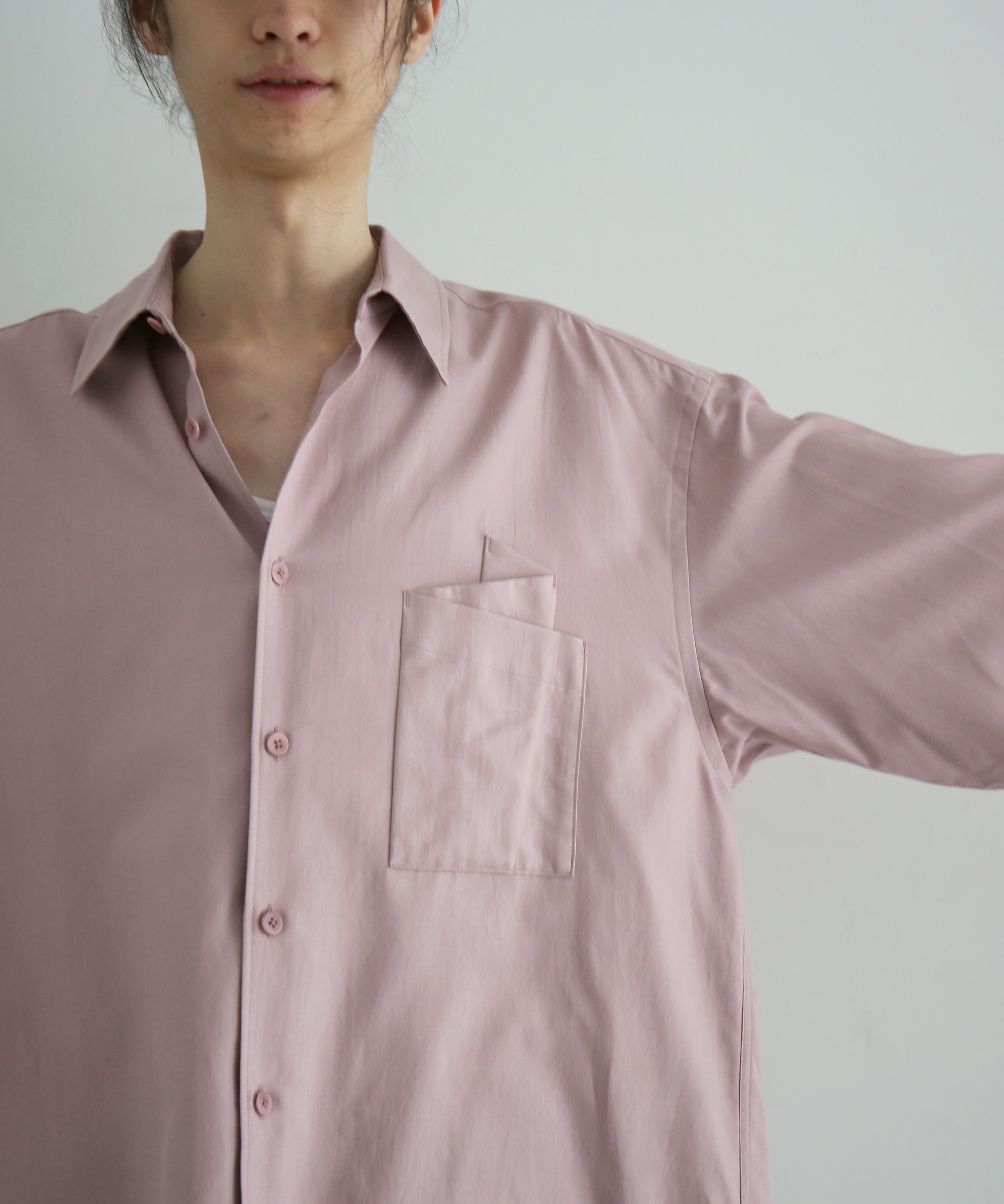 WHOWHAT Origami pocket shirt <long sl> "DARK PINK"