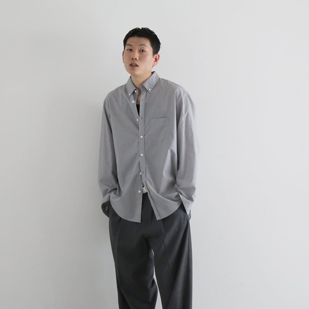 meryll rogge ノットディテールシャツ　グレー　ユニセックス DIGAWEL【ディガウェル】メンズ 長袖シャツ Buttondown shirt 
