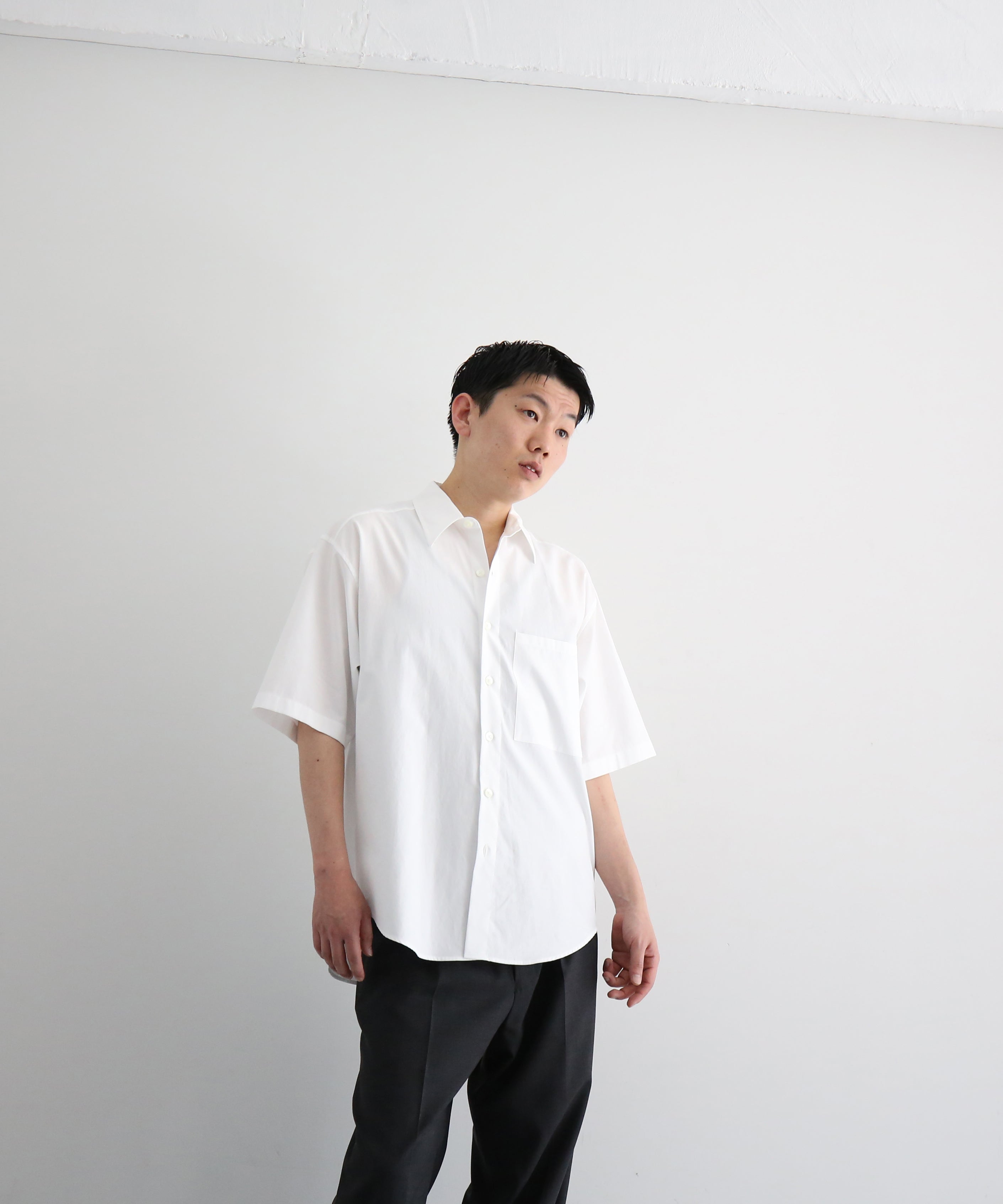 AURALEE Washed finx twill big half sleeved shirt "WHITE"