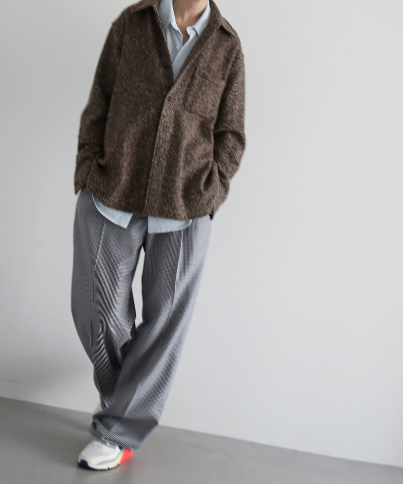 AURALEE Homespun tweed shirt blouson “MIX BROWN”