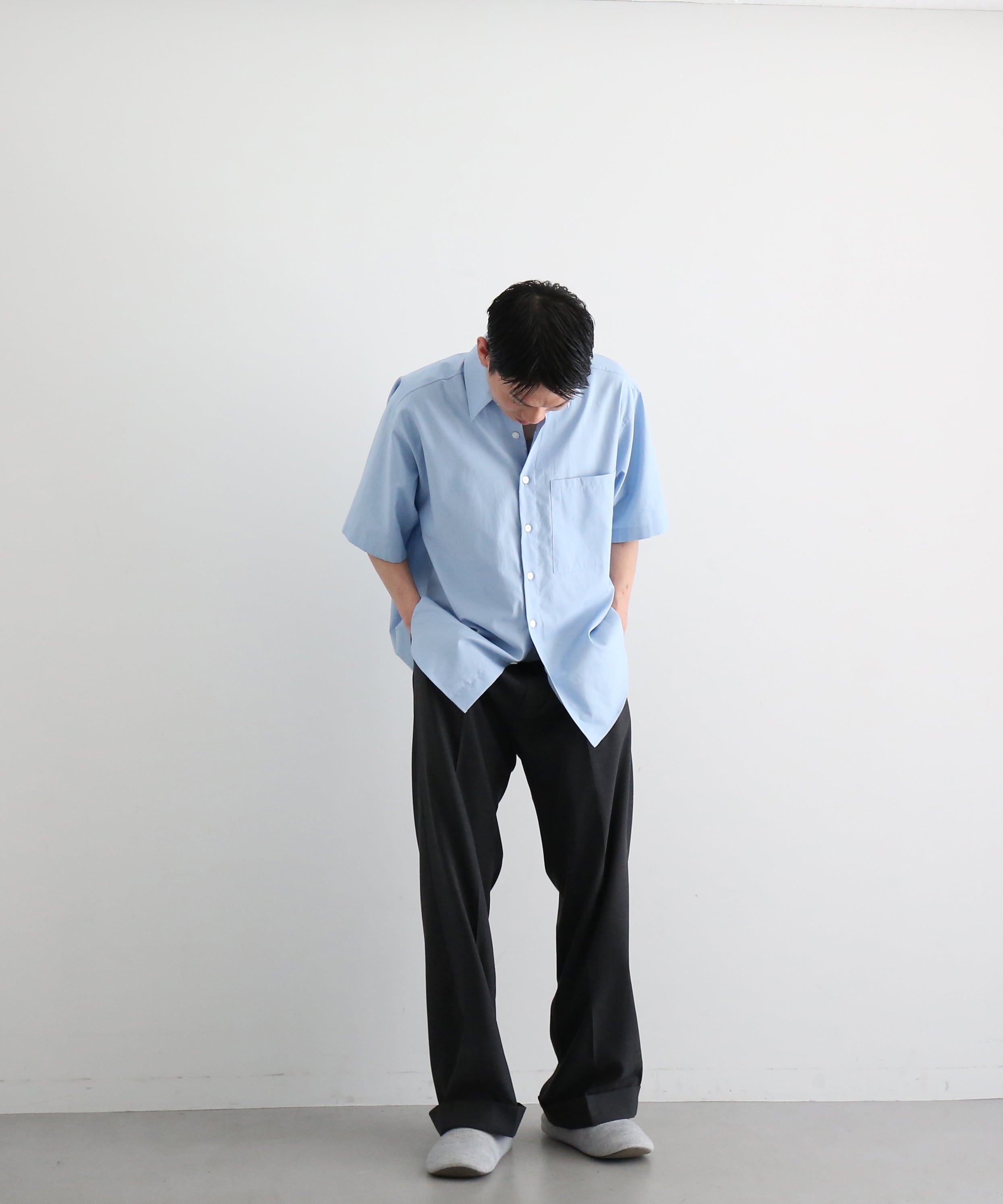 AURALEE Washed finx twill big half sleeved shirt "LIGHT BLUE"