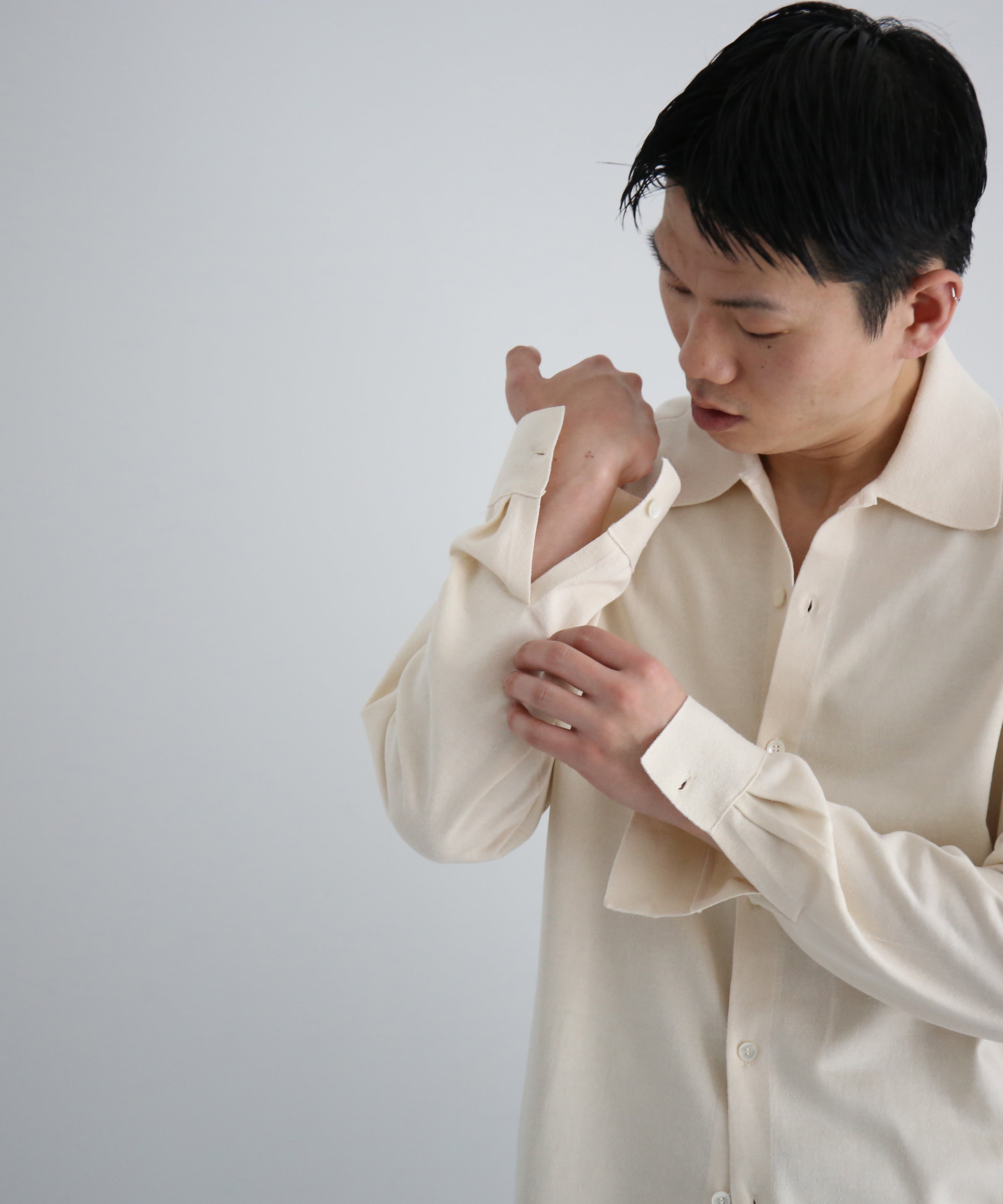 AURALEE High gauge tussah silk knit cardigan "IVORY"