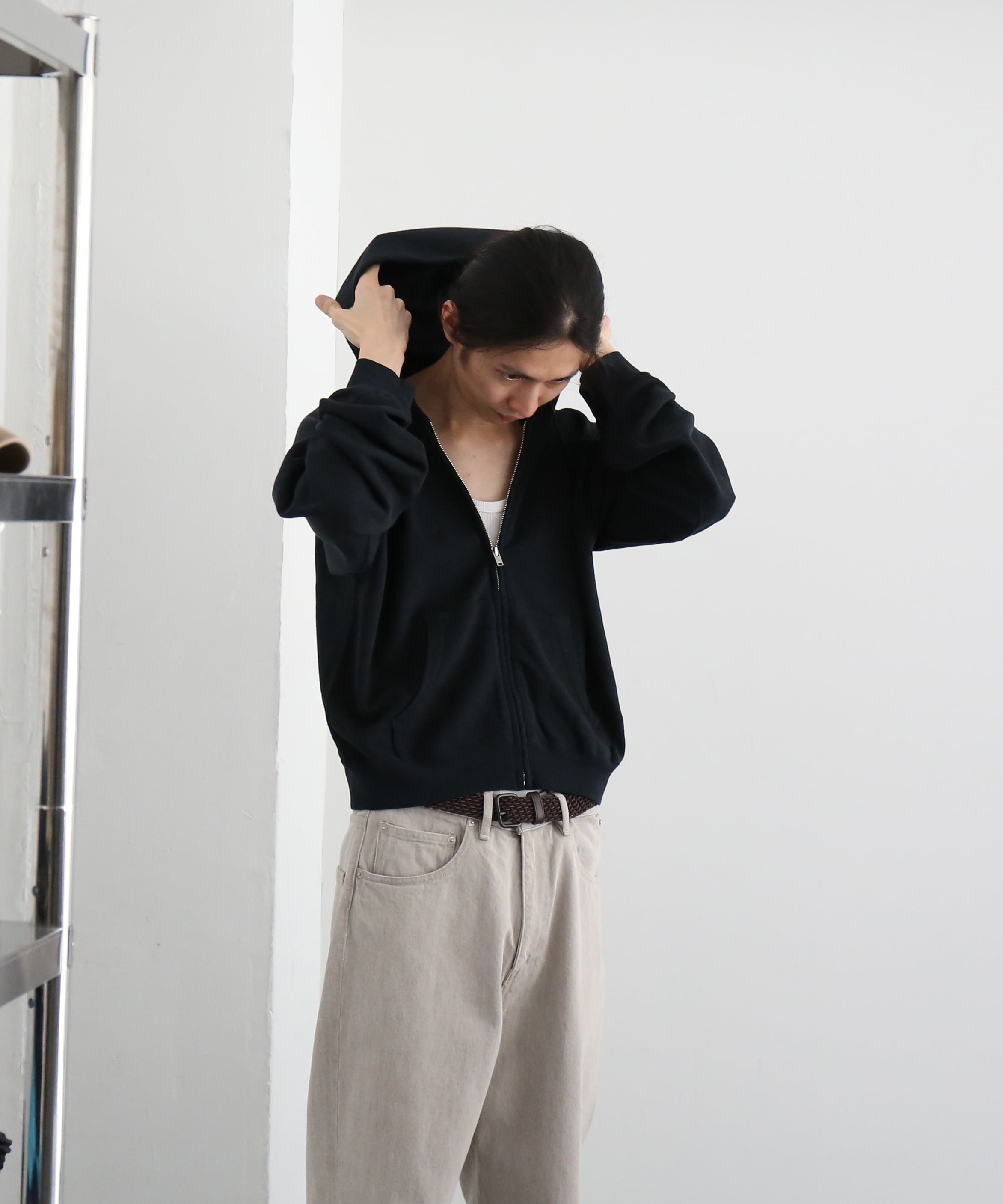 AURALEE High twist light sweat zip parka "INK BLACK"