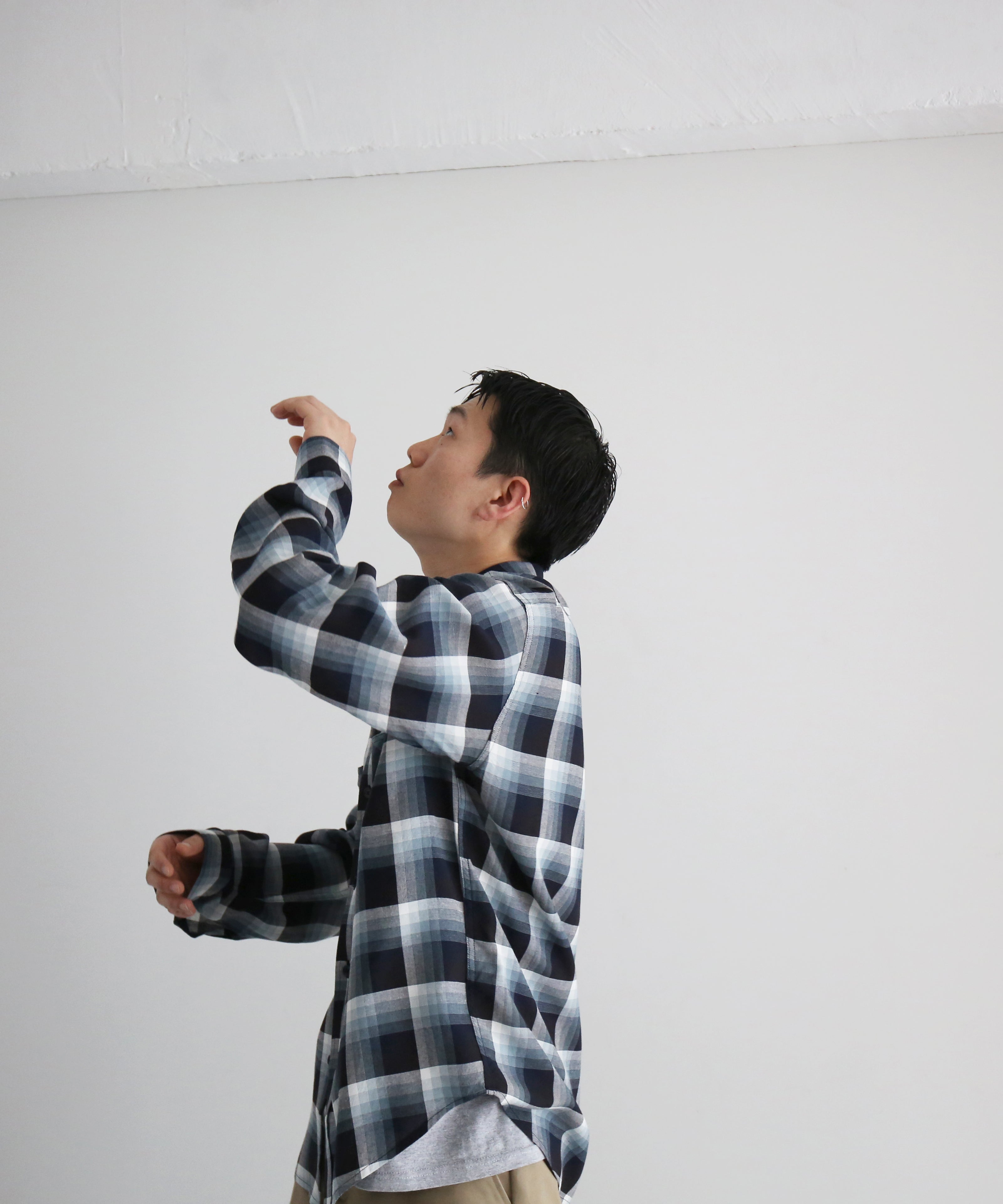 UNUSED Us2562 long sleeve rayon check shirt "NAVY"