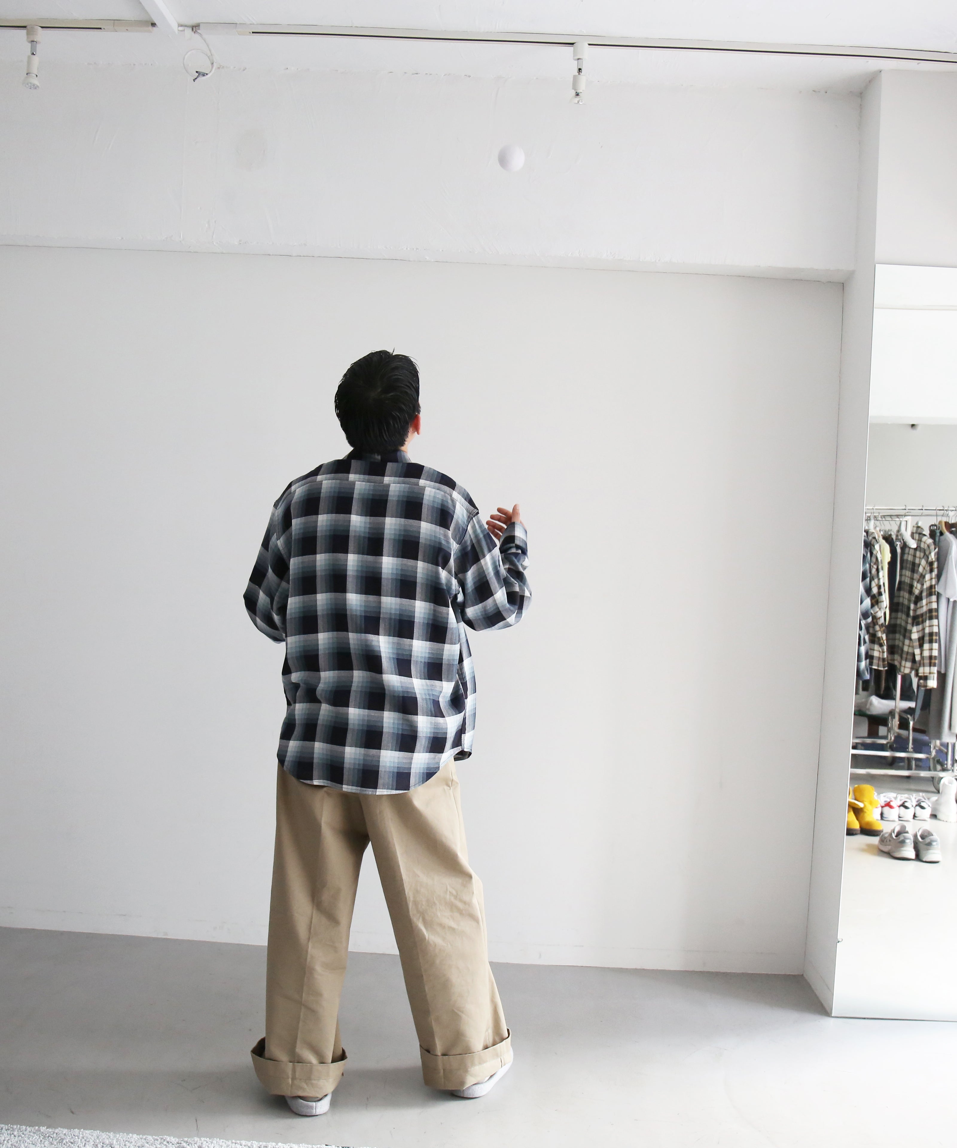 UNUSED Us2562 long sleeve rayon check shirt "NAVY"