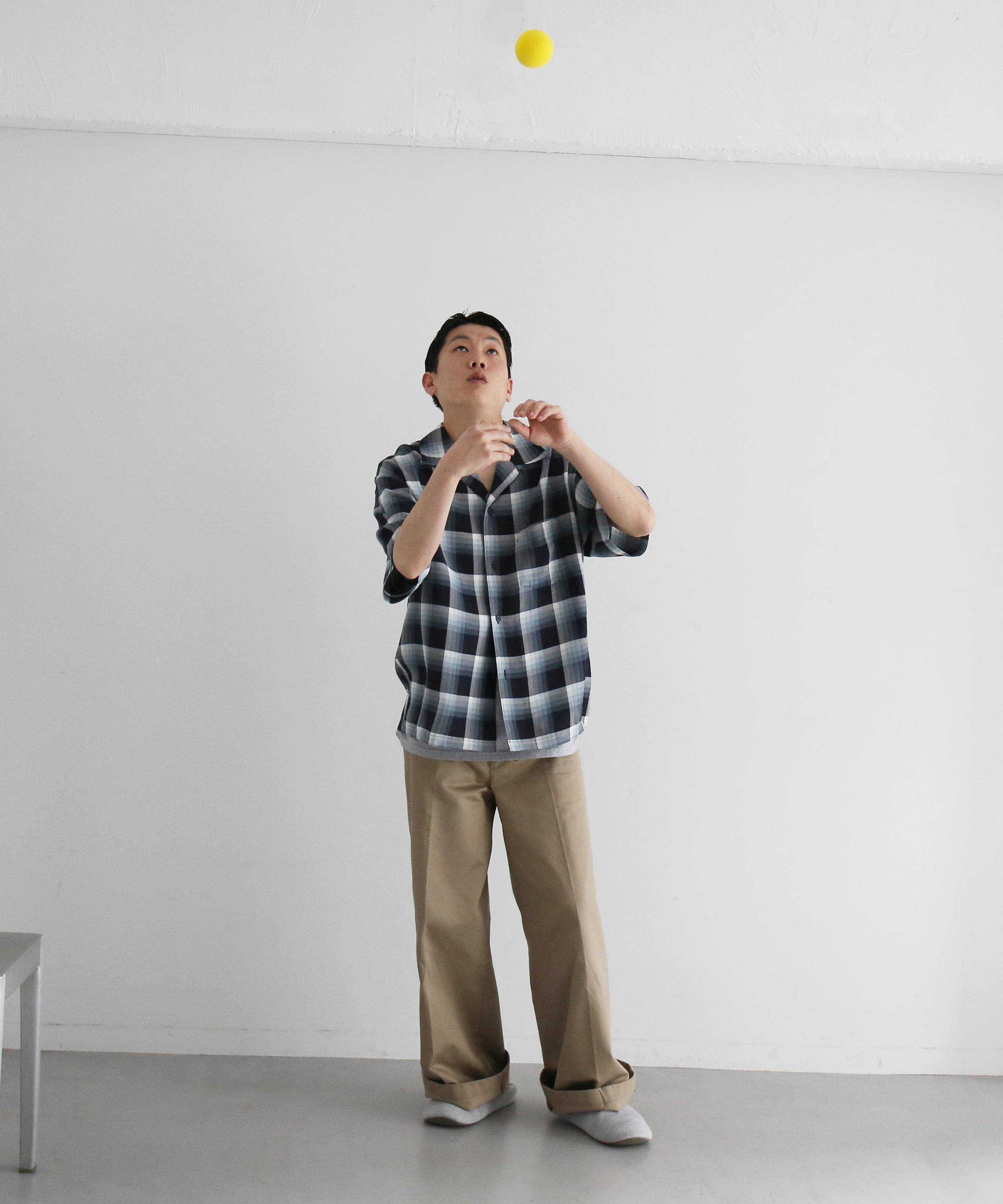 UNUSED Us2563 short sleeve rayon check shirt "NAVY"