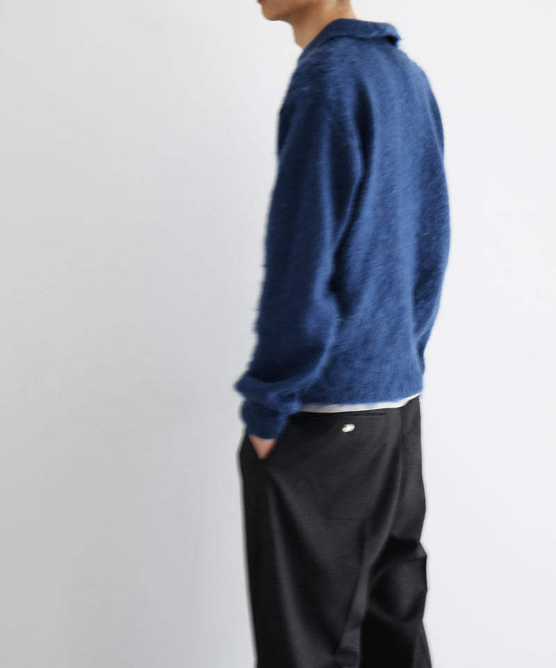 AURALEE Brushed super kid mohair knit polo “LIGHT NAVY”