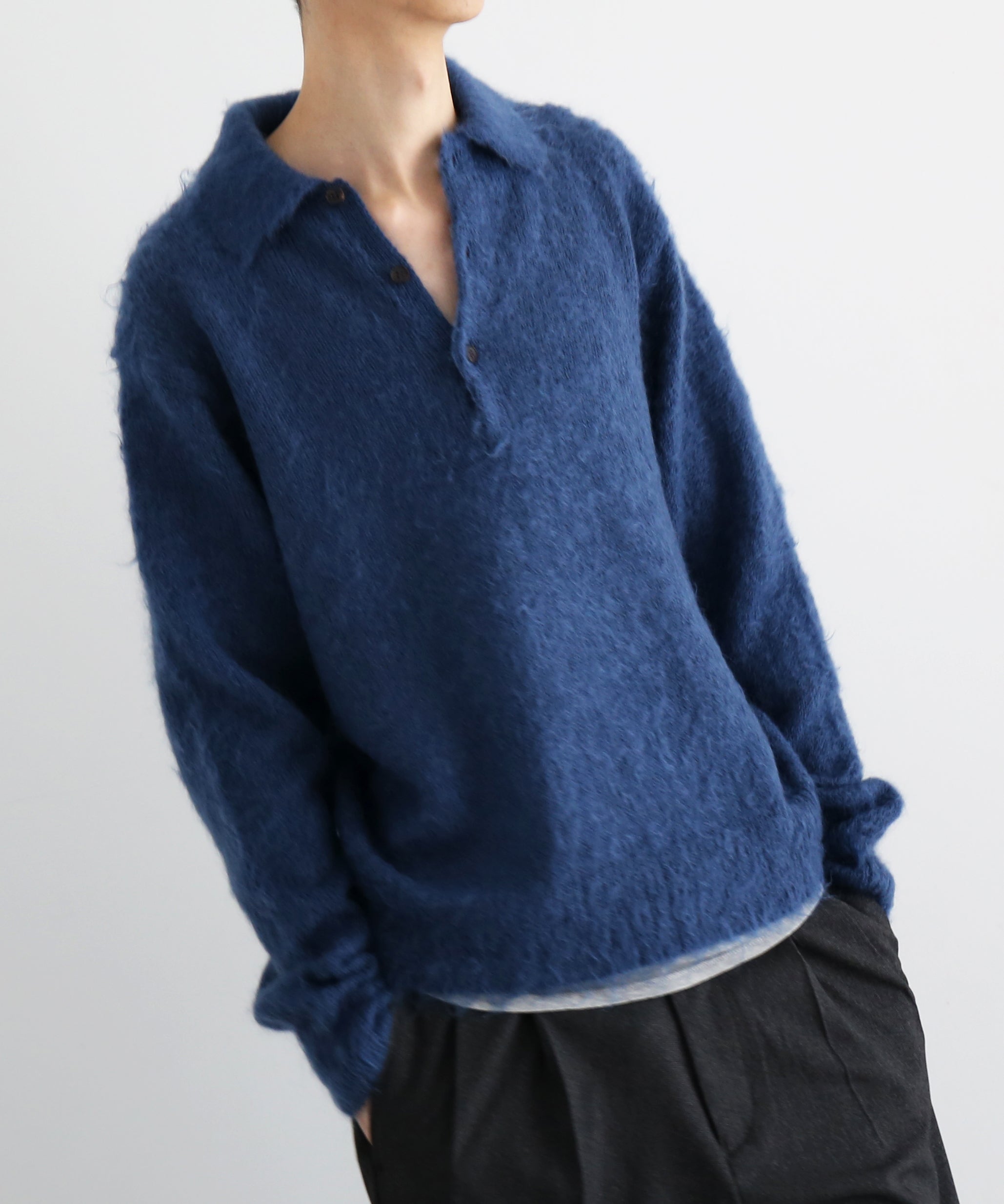 AURALEE【オーラリー】Brushed super kid mohair knit polo “LIGHT