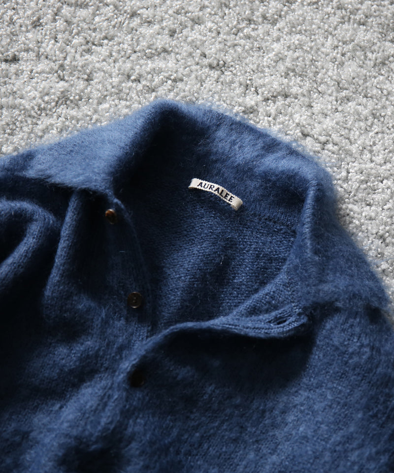AURALEE Brushed super kid mohair knit polo “LIGHT NAVY”