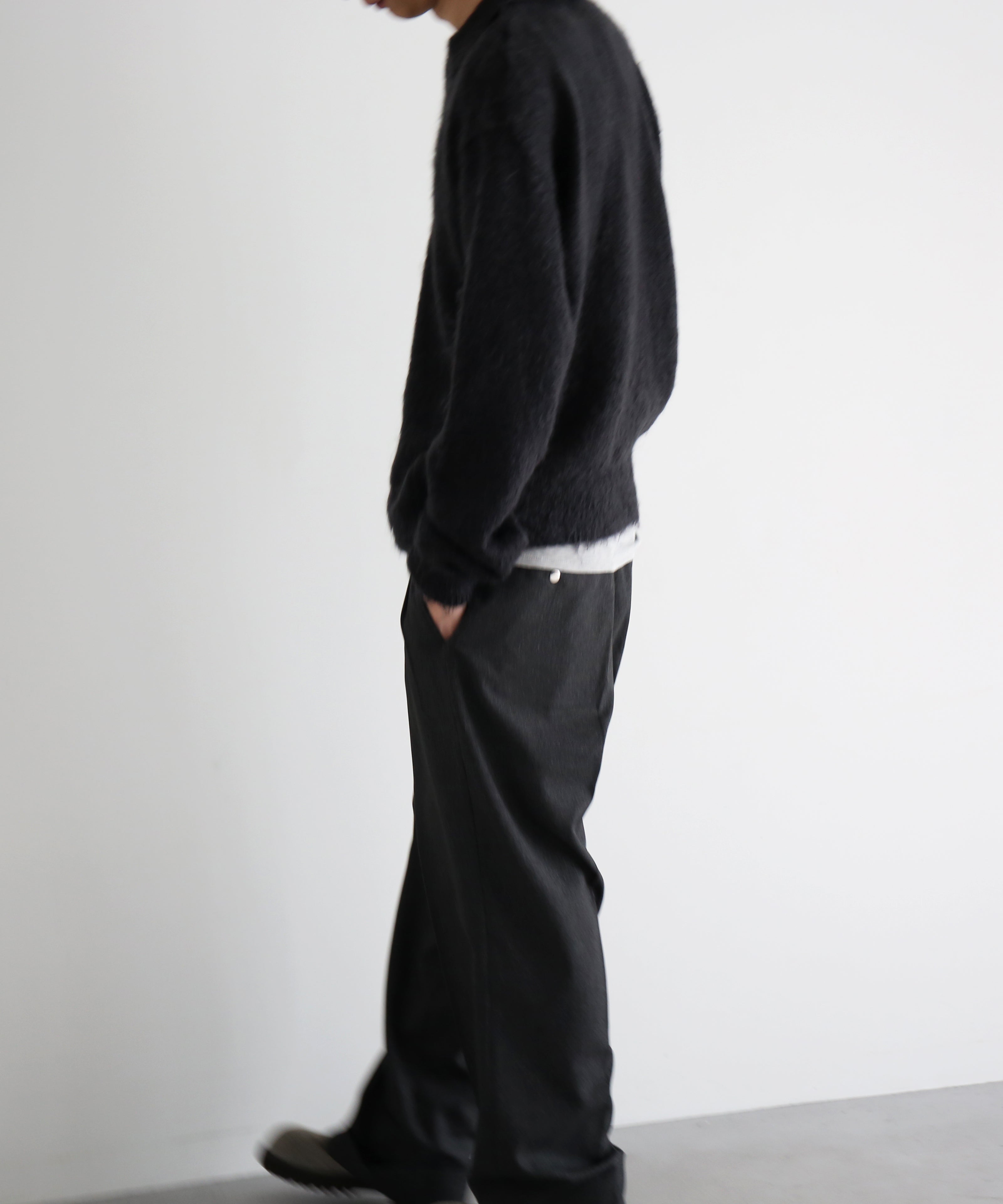 AURALEE【オーラリー】Brushed super kid mohair knit polo “INK BLACK