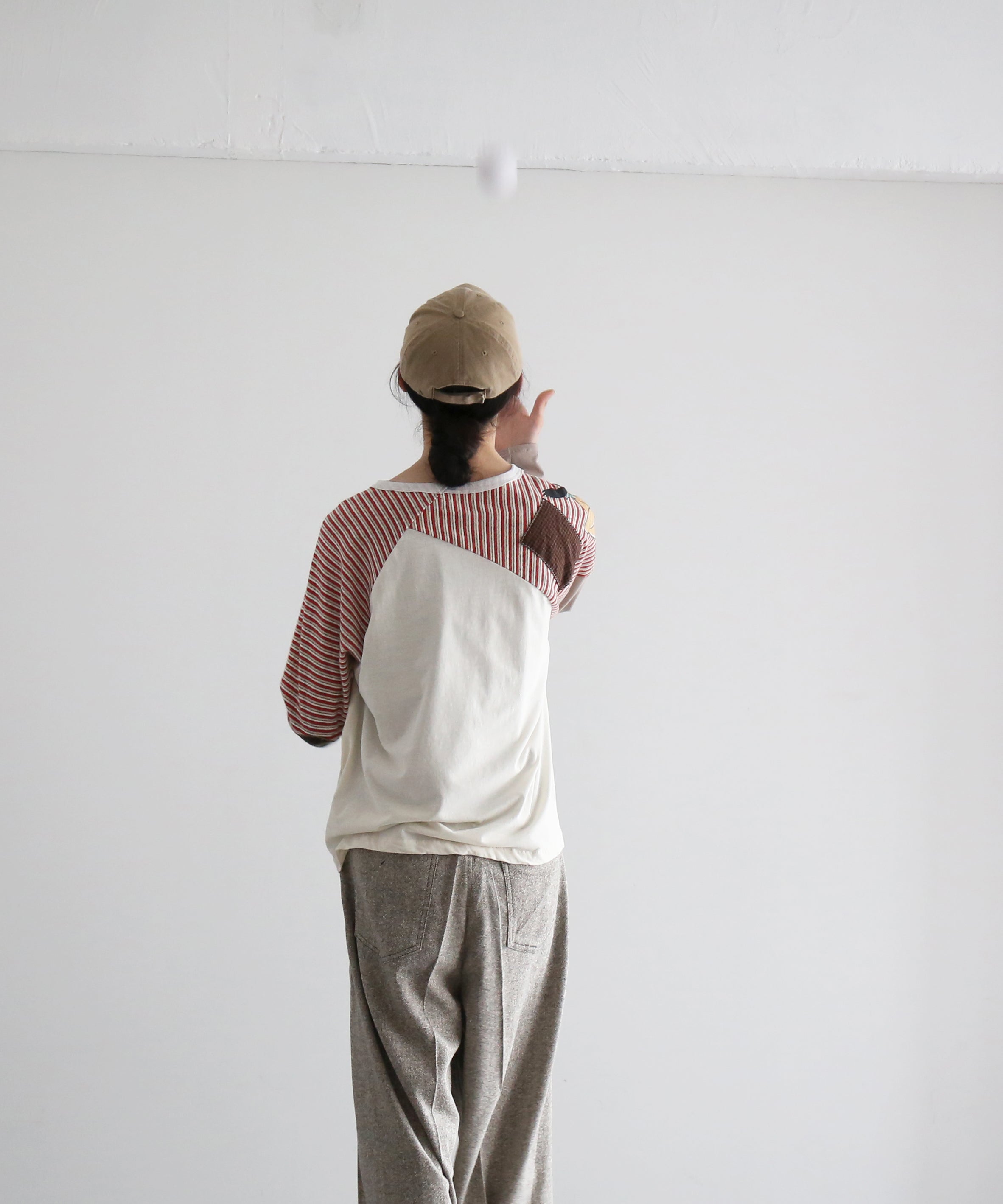 FAF(FAKE AS FLOWERS) Stripe raglan "ECRU"