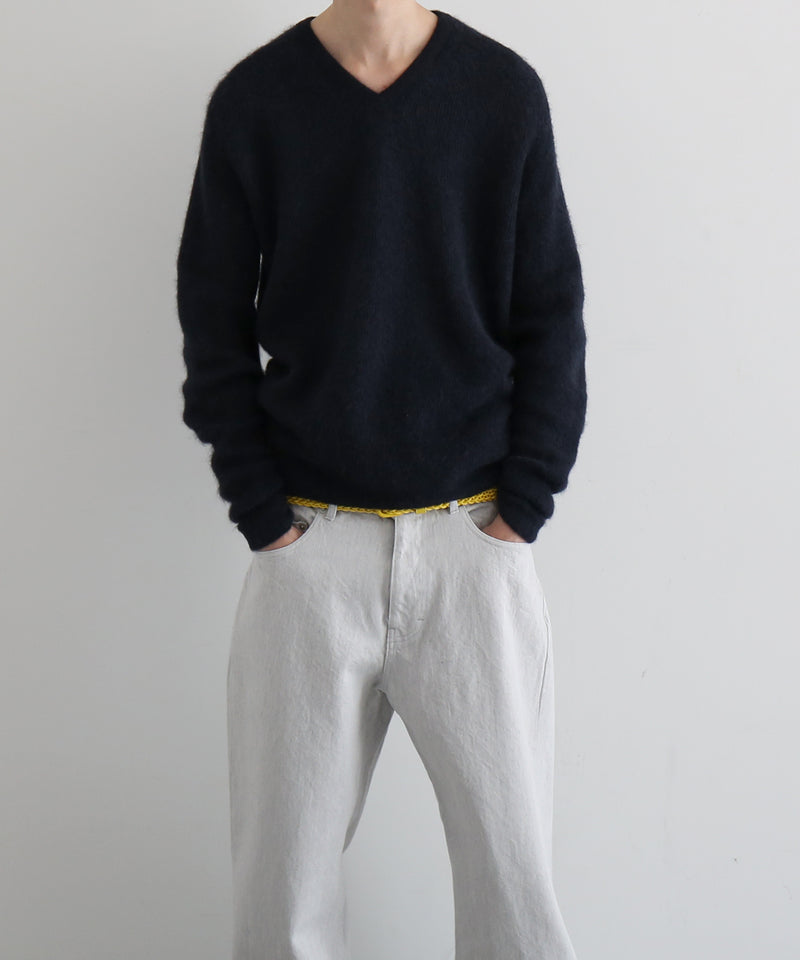 AURALEE Baby suri alpaca sheer knit v-neck p/o “NAVY”