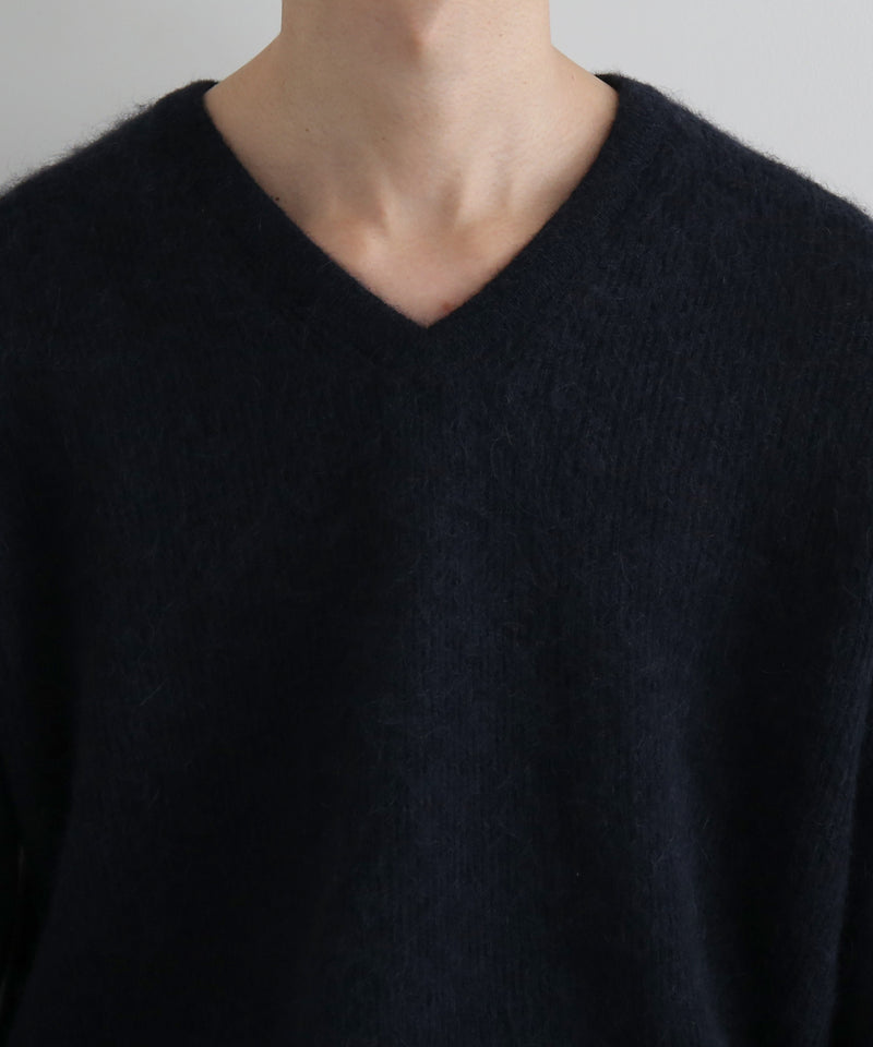 AURALEE Baby suri alpaca sheer knit v-neck p/o “NAVY”