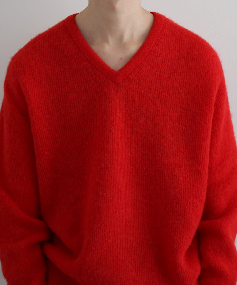 AURALEE Baby suri alpaca sheer knit v-neck p/o “RED”