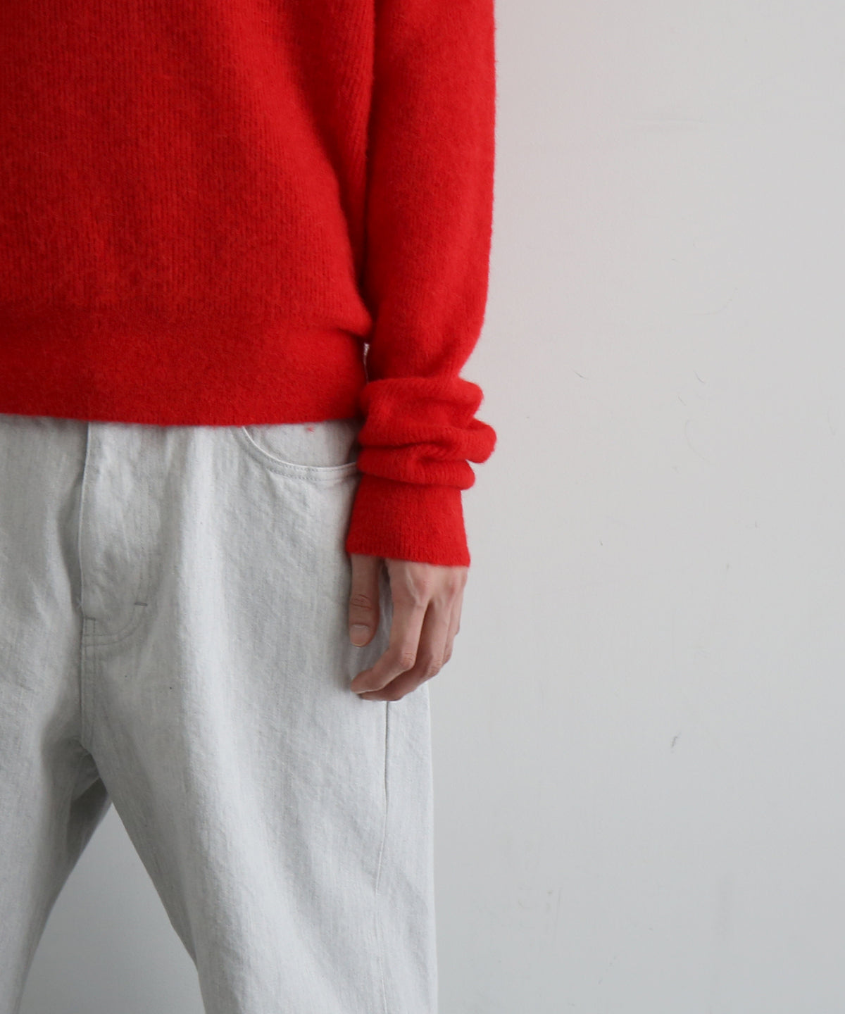 AURALEE Baby suri alpaca sheer knit skipper polo "RED"