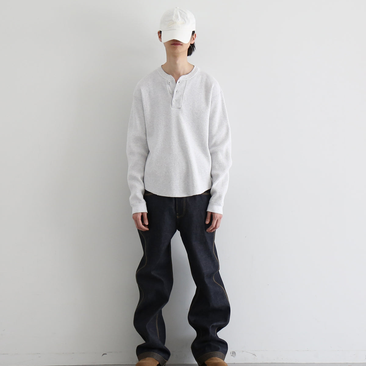 UNUSED【アンユーズド】Us2595 long-sleeve henry neck waffle t-shirt