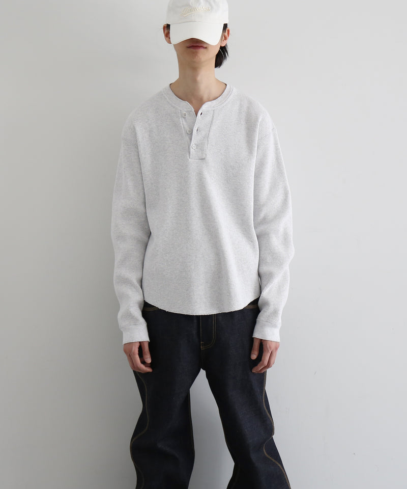 UNUSED Us2595 long-sleeve henry neck waffle t-shirt "HEATHER"