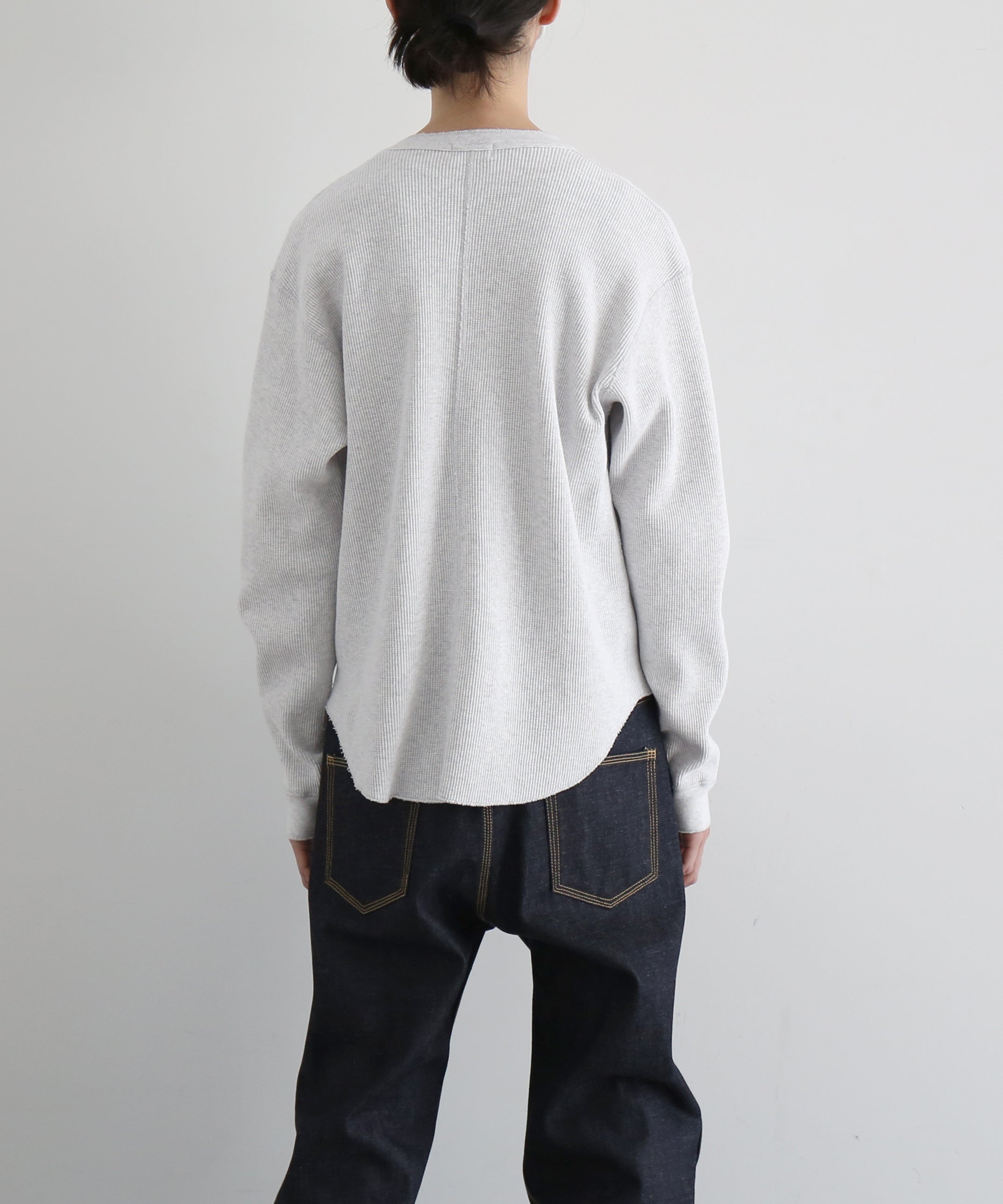 UNUSED Us2595 long-sleeve henry neck waffle t-shirt "HEATHER"