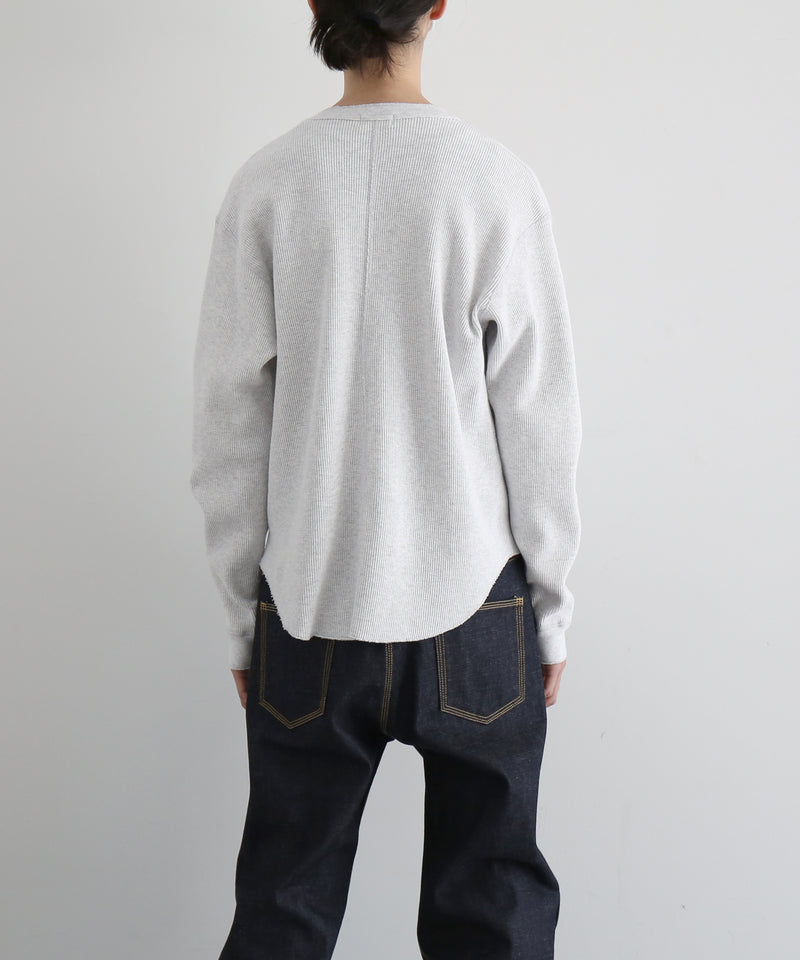 UNUSED Us2595 long-sleeve henry neck waffle t-shirt "HEATHER"