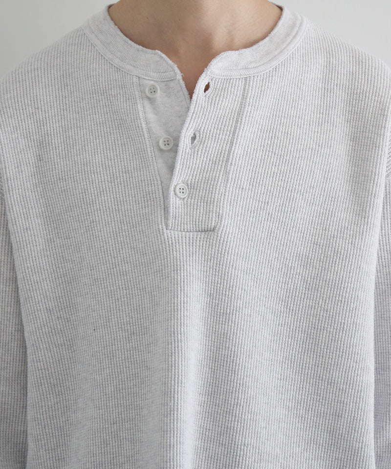 UNUSED Us2595 long-sleeve henry neck waffle t-shirt "HEATHER"