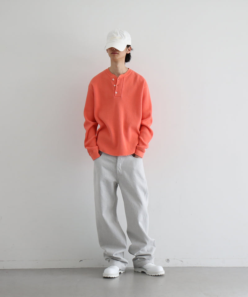 UNUSED Us2595 long-sleeve henry neck waffle t-shirt "CORAL"