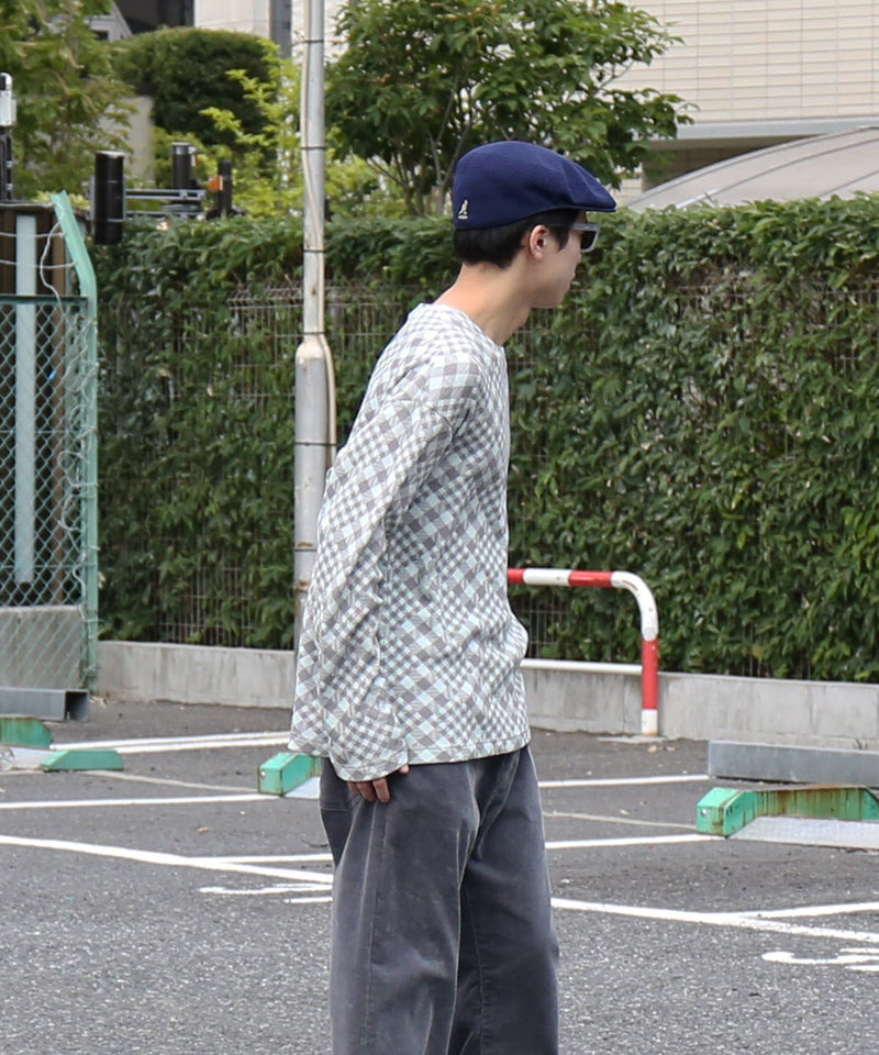 PHINGERIN Gingham l/s waffle thermal "A:SKY GREY"
