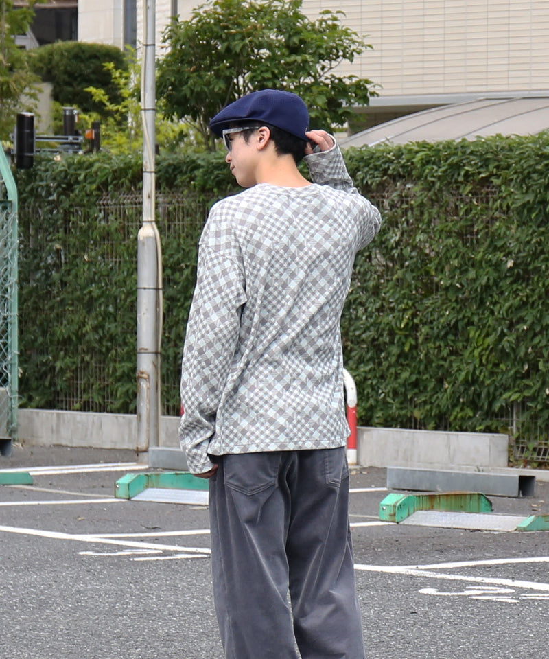 PHINGERIN Gingham l/s waffle thermal "A:SKY GREY"