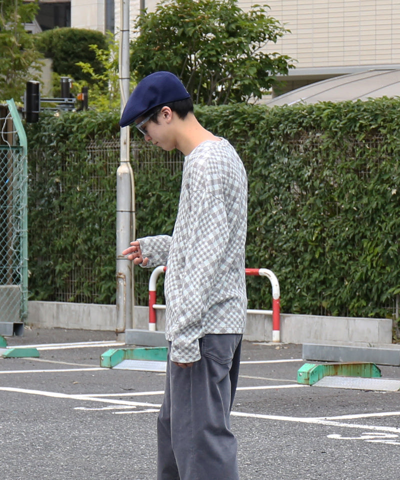 PHINGERIN Gingham l/s waffle thermal "A:SKY GREY"