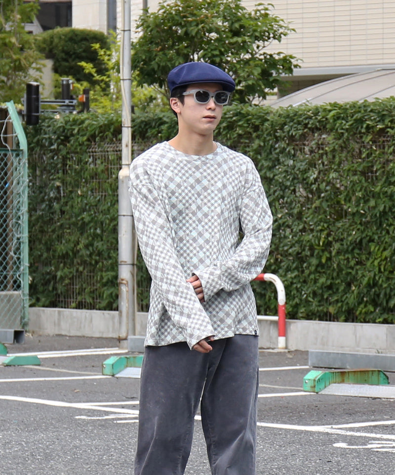 PHINGERIN Gingham l/s waffle thermal "A:SKY GREY"